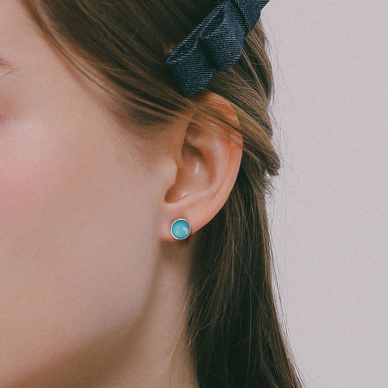 

J.Lauren Cabochon Round Turquoise Silver Earrings M03961 single type