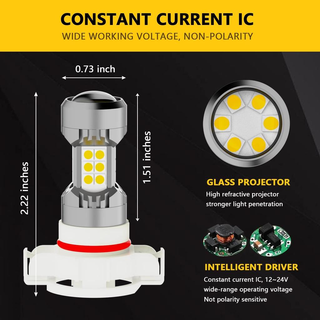 PHINLION 5202 PS24W Golden Yellow LED Fog Light Bulbs, 3200 Lumens Super Bright 5201 12085 PS19W 3030 30-SMD DRL Replacement Lamps for Cars, Trucks,