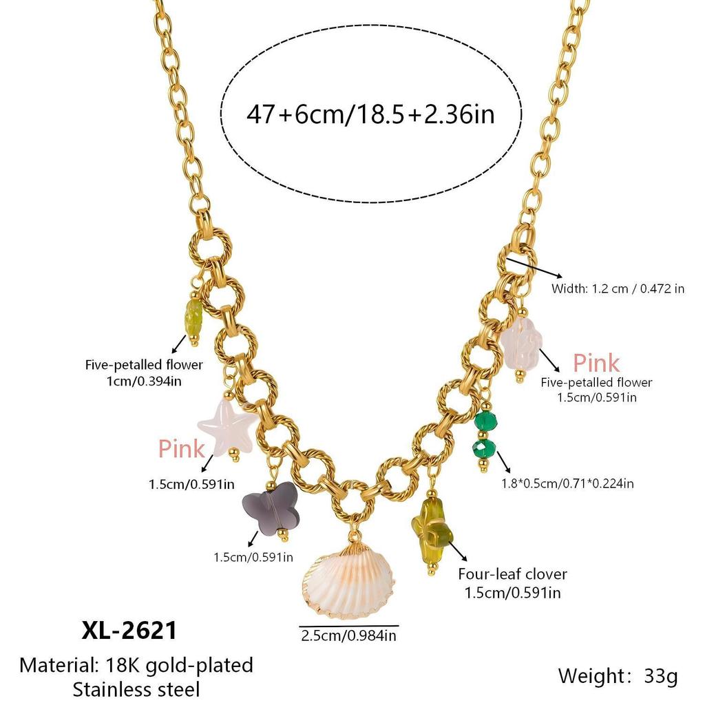 European & American Ocean Beach Style 18K Gold Seashell Pendant Necklaces for Women, Stainless Steel, Light Luxury.