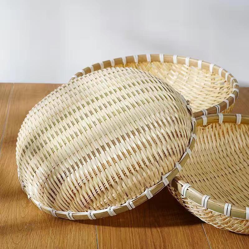 Handwoven Bamboo Winnowing and Storage Basket – Round Basket for Steamed Buns, Fruits, Vegetables, and Draining.