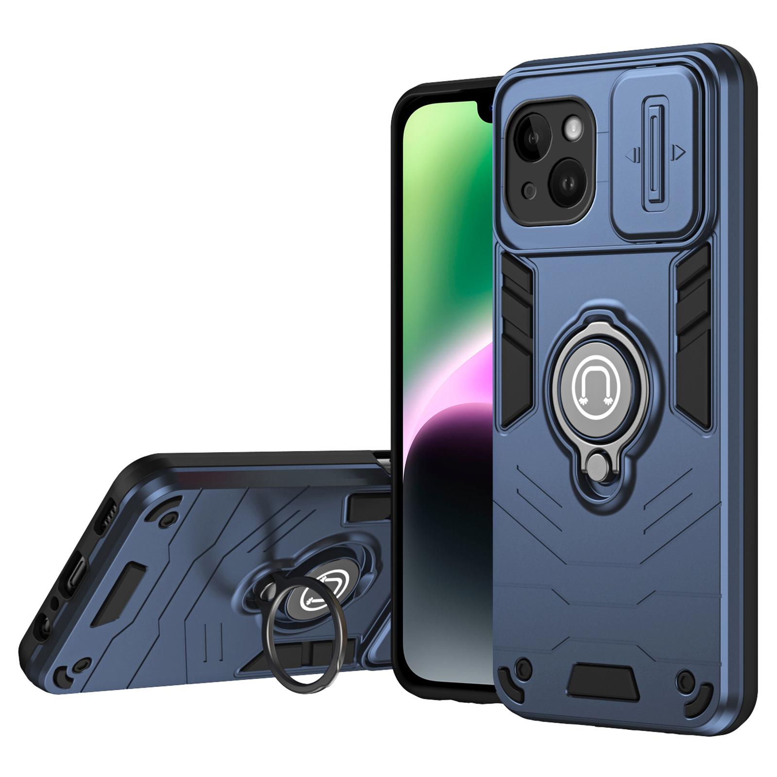 

Для iPhone 14 чехол PC+TPU противоударный чехол для телефона с кольцом-подставкой Blue