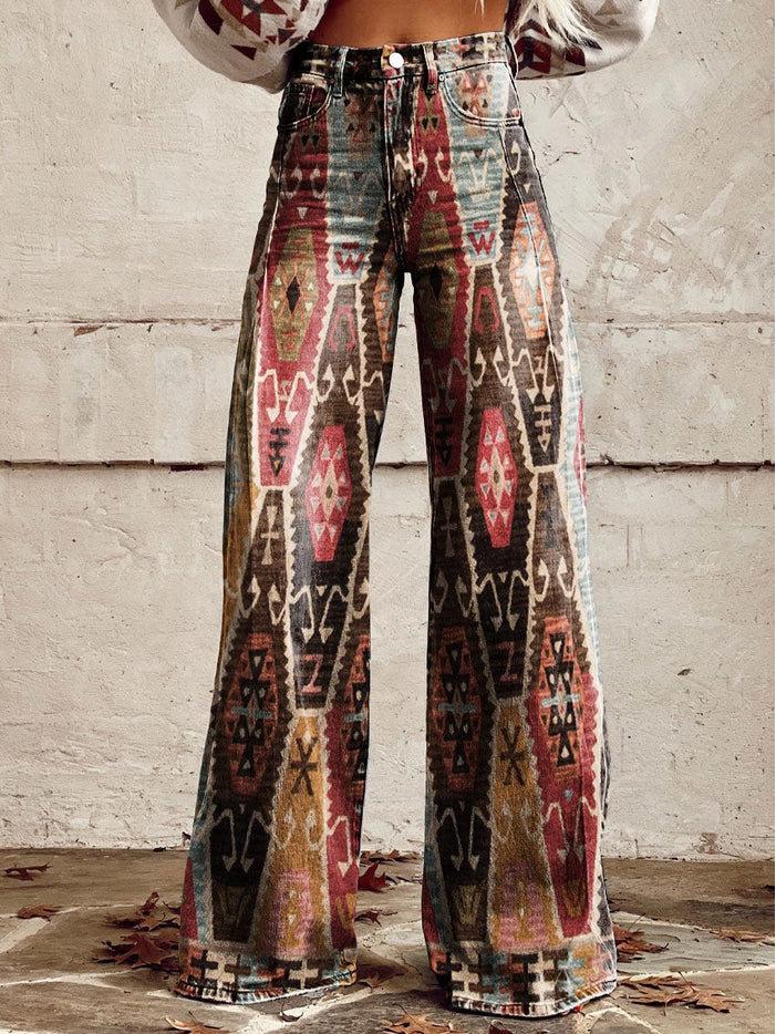 Plus Size Women's Casual Wide-Leg Faux Jeans