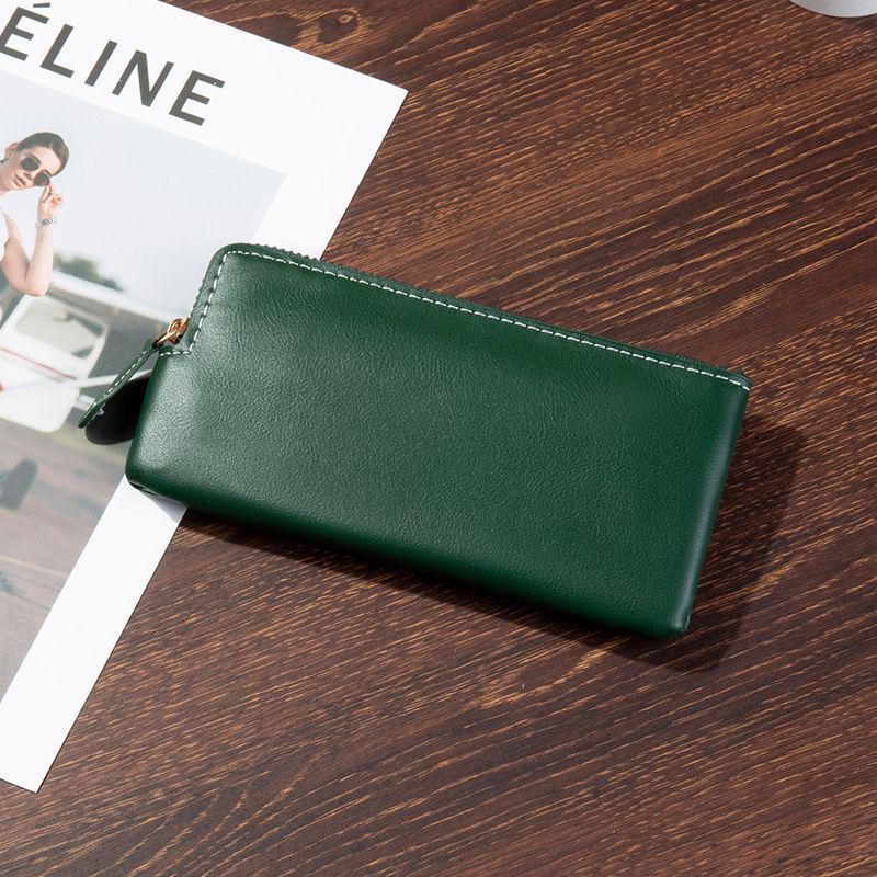 2025 Korean Style Women's Ultra-thin Minimalist Long Leather Wallet with Zipper Coin Purse and Phone Holder