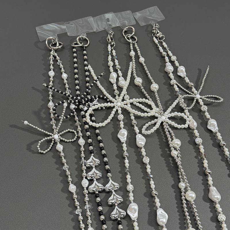 INS Silber Perle Herz Schleife Handykette Crossbody Hals hängend CCD Kamera Kette Taschenanhänger für Frauen