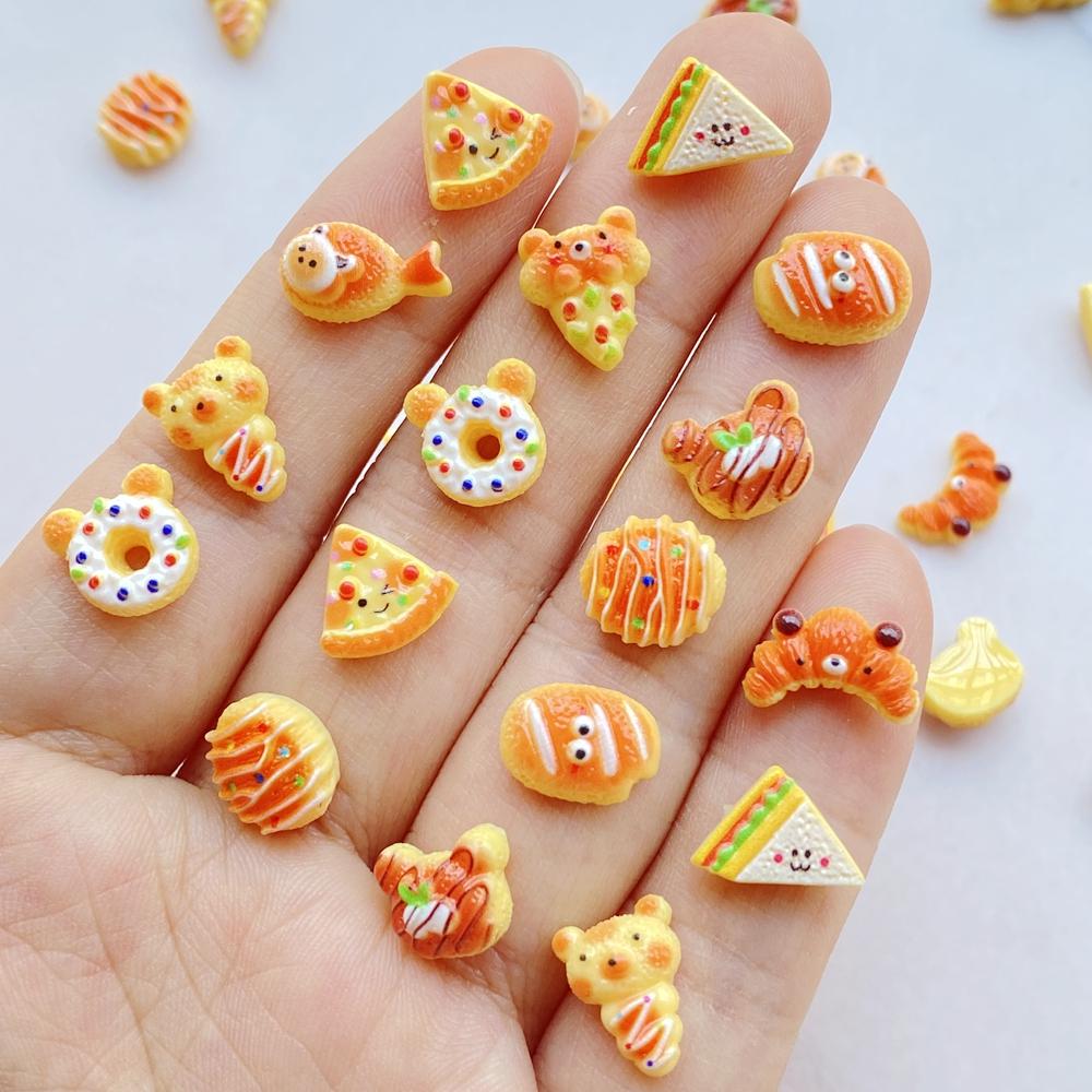 

50 Pcs Cute Mini Simulated Bread, Donuts, Pizza Flat Back Resin Cabochons Scrapbooking DIY Jewelry Hairpin Craft Decoration