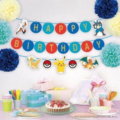 "Set de Decoración de Cumpleaños Pokémon con Pompones de Flores Azules"