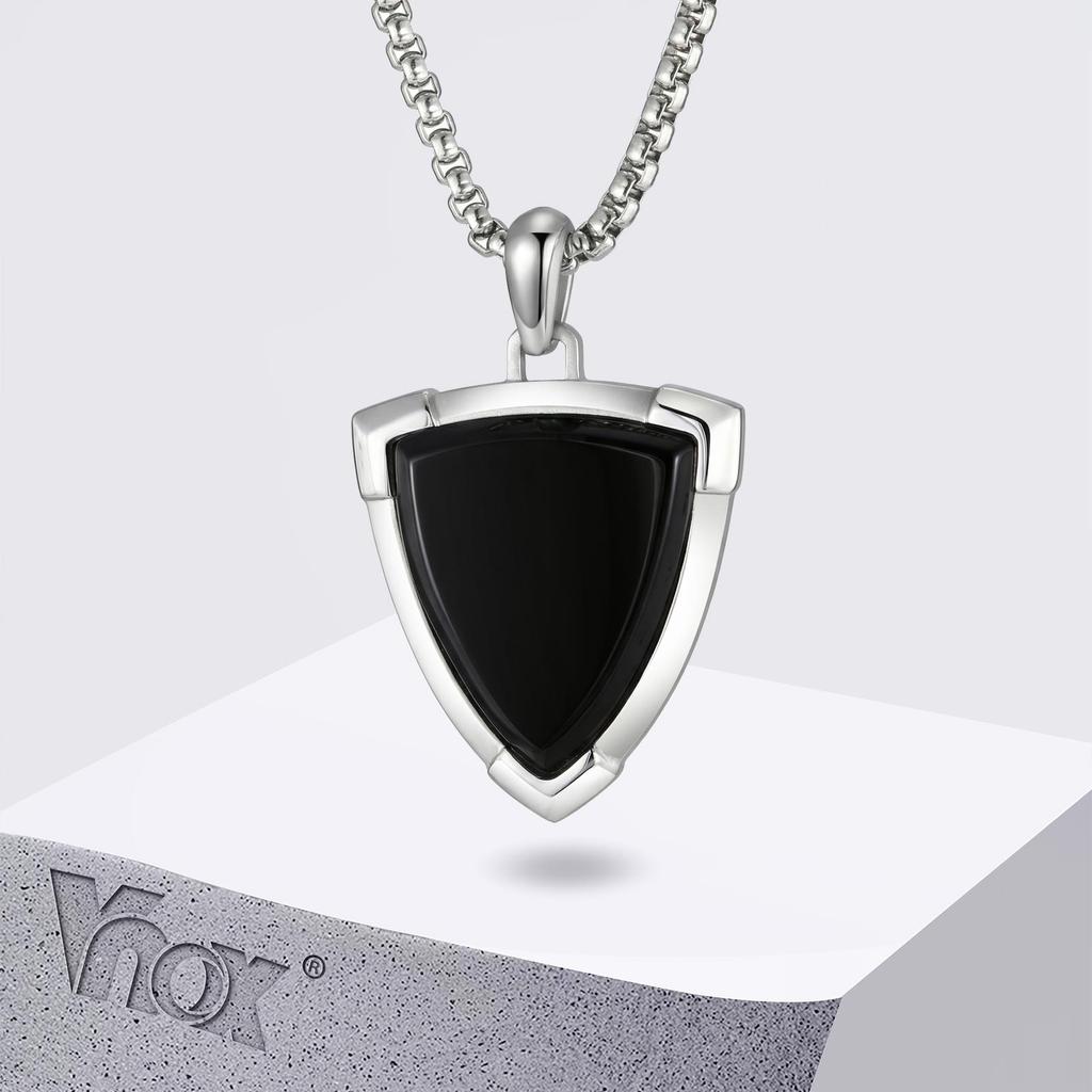 Vnox Stylish Black Onyx Shield Pendant Necklace for Men, Durable Stainless Steel Box Chain, Fade Resistant Luxury Jewelry Gifts