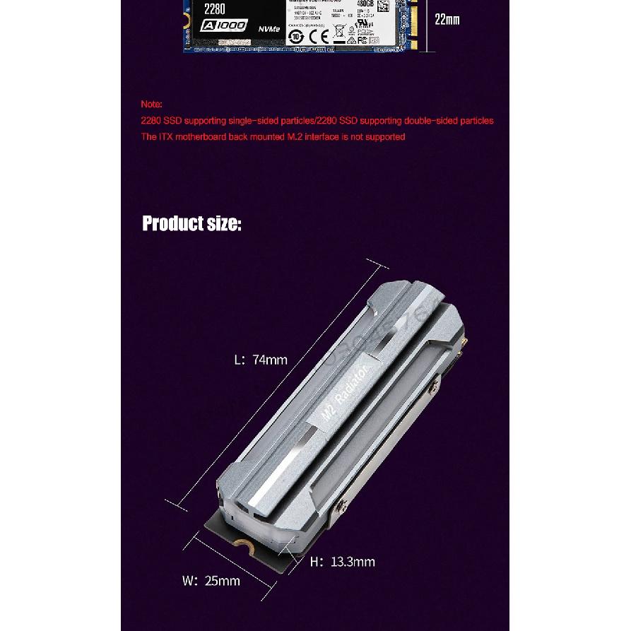 5V-3Pin ARGB AURA Sync Computer 2280 SSD M2 Radiator Aluminum PC RGB M.2 Nvme Cooler Heatsink Solid State Drive Heat Sink Cooler