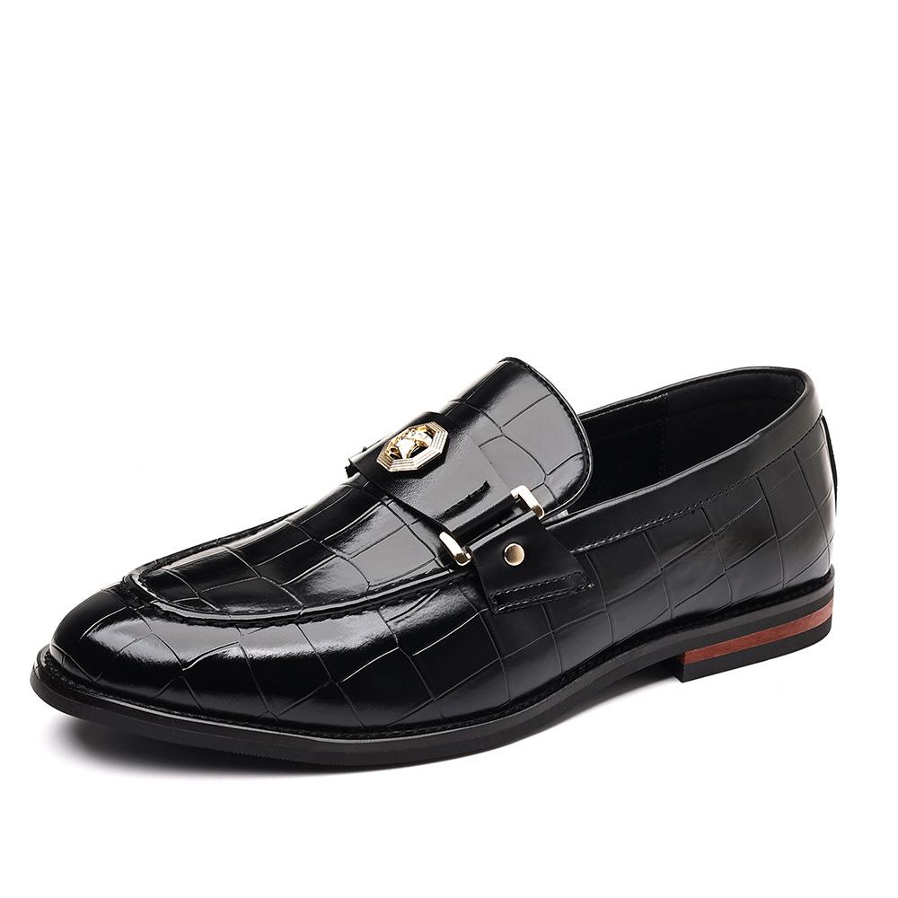 New Men's Business Leather Shoes Large Size Plaid Casual Loafers Men's Banquet Foot Cover Metal Buckle Shoes 48