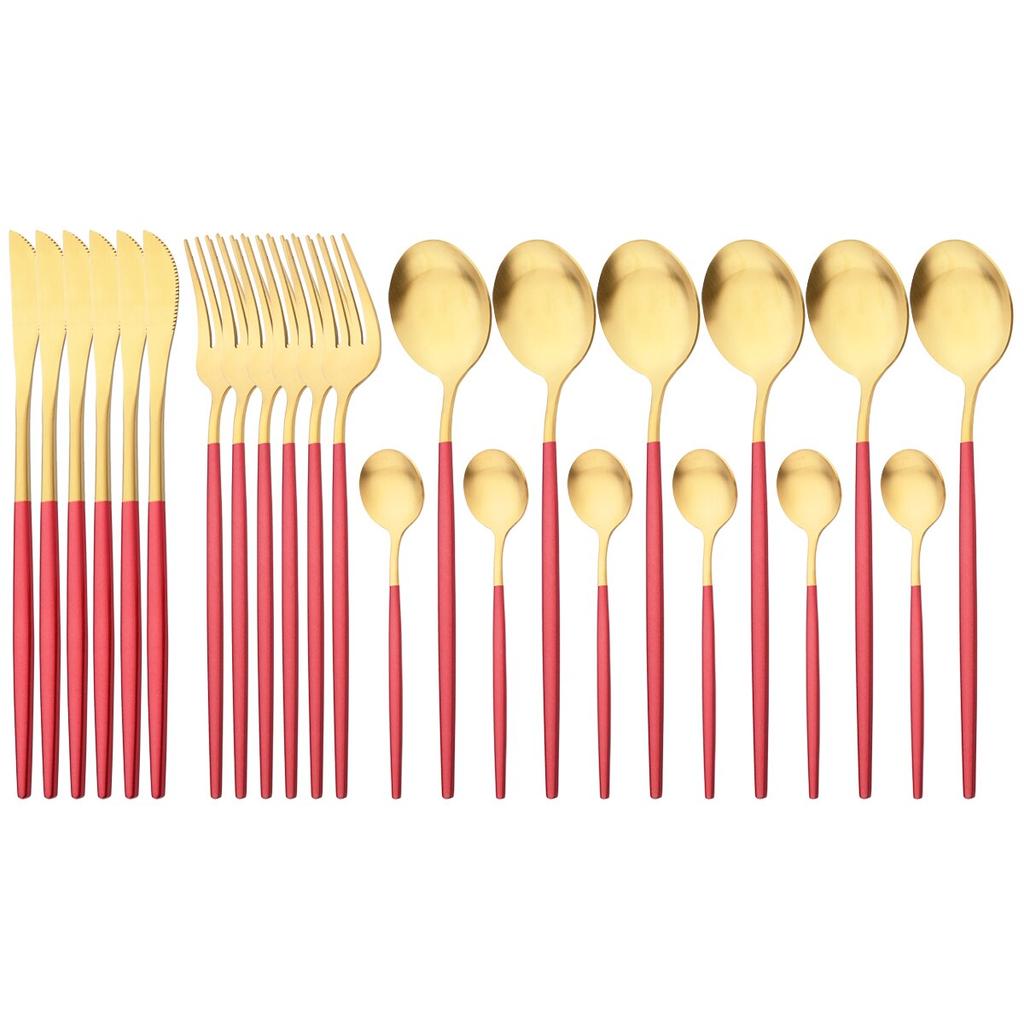 24pcs Black Cutlery Set Dinner Knives Fork Tea Spoon Dinnerware Matte Stainless Steel Tableware Flatware Kitchen Silverware Set