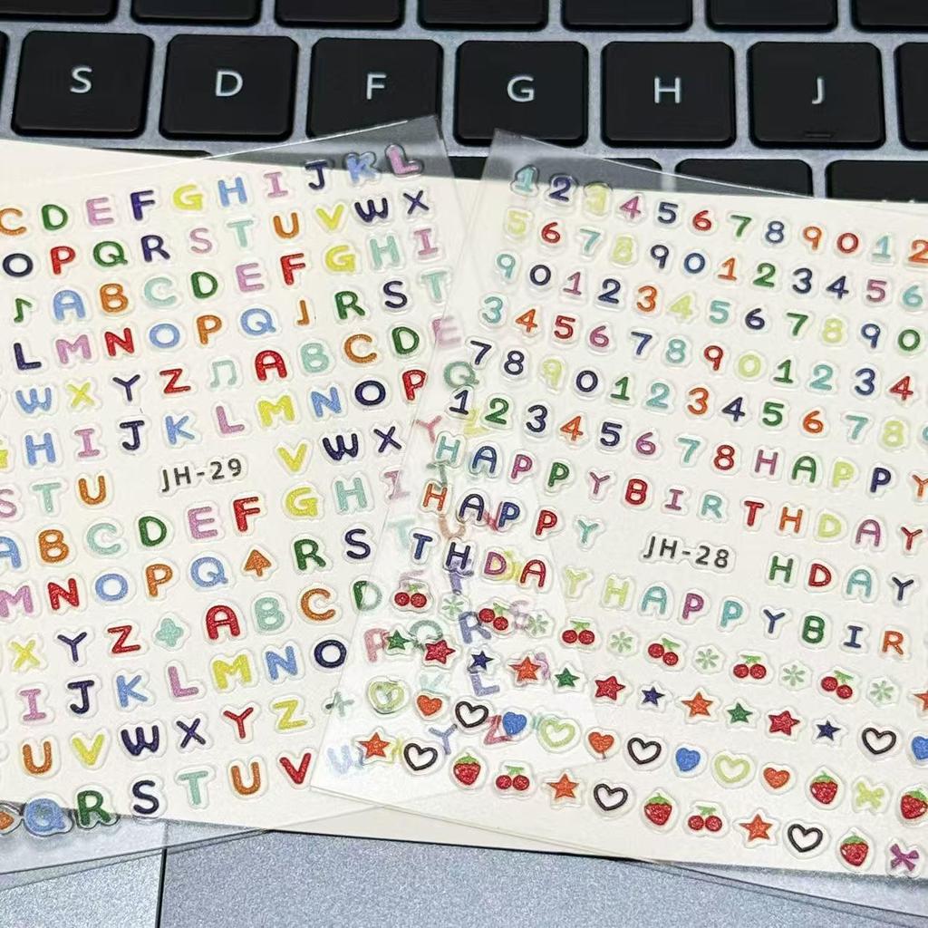 5D Embossed Nail Stickers: English Letters & Arabic Numerals for DIY Nails & Notebooks