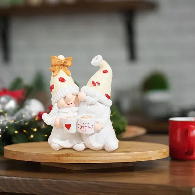 Gnome Couple Statue Coffee Gnome Table Ornament Collectible Figurine Resin Art Sculpture For Indoor Outdoor Home Decoration