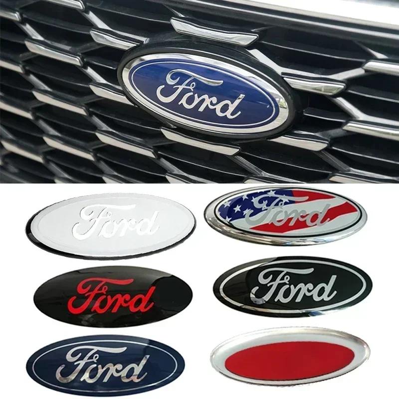 12.5X5CM Car Front Grille Hood Trunk Logo Sticker For Ford Ranger Kuga Edge Focus Mk3 Fiesta Mk7 Mondeo Mk4 S-MAX F150 Transit