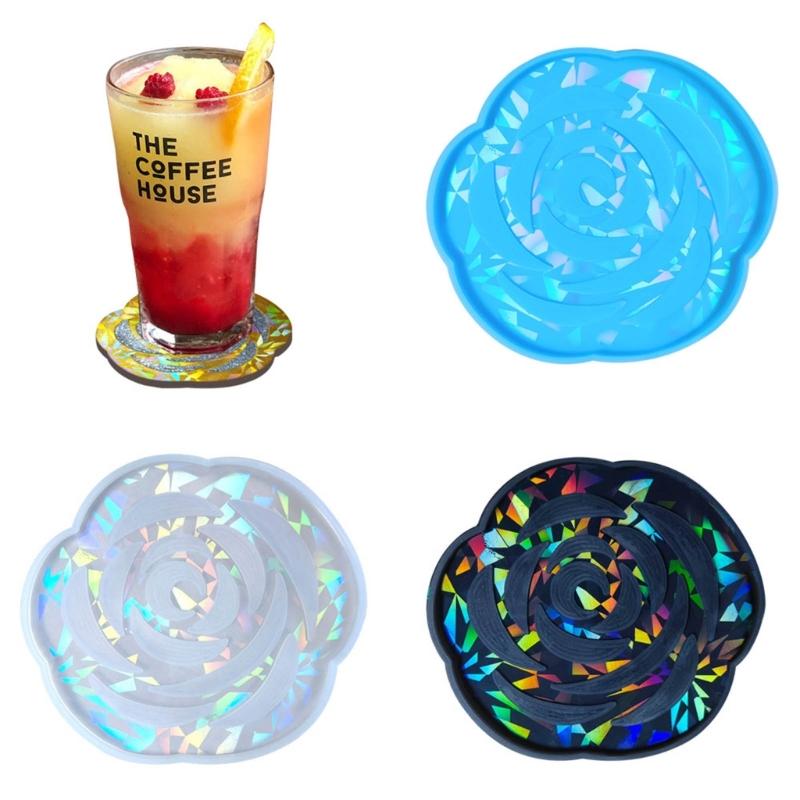 Coaster Molds Cup Pad Molds Rose Flower Shaped Epoxy Resin Molds Silicone Material for DIY Making Coaster Artworks