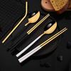 18Pcs Mirror Black Household Flatware Cutlery Set Chopsticks Spoon Straws Stainless Steel Kitchen Dinnerware Set Tableware Set