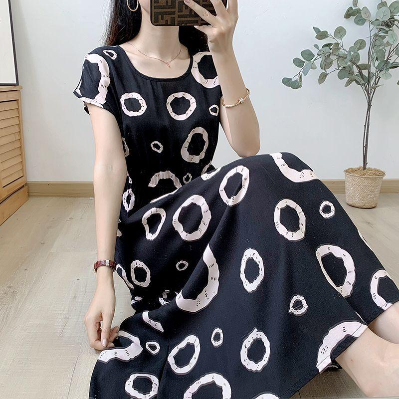 Свободное и обтягивающее хлопково-шелковое платье с короткими рукавами для летней — фото 3