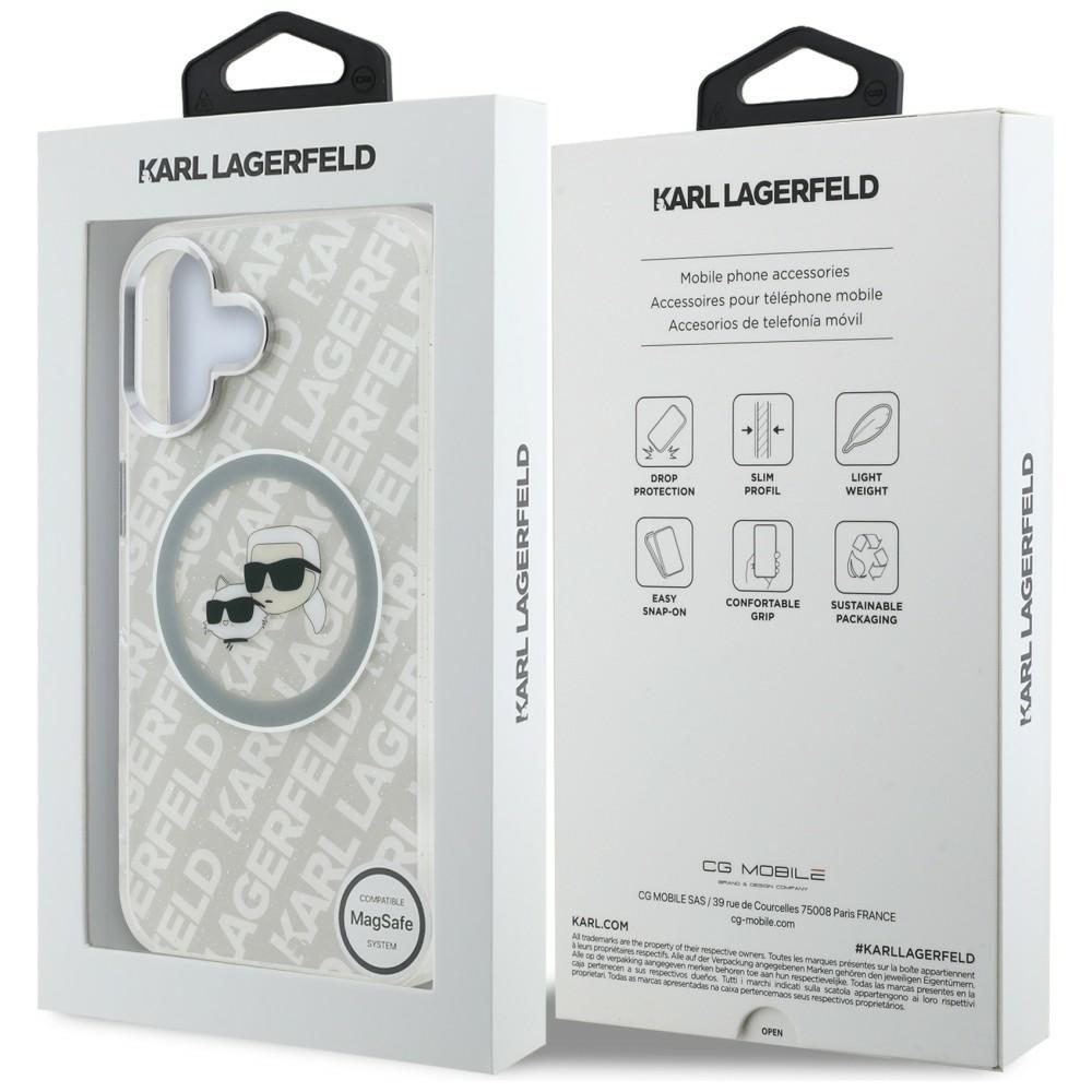 Karl Lagerfeld IML Glitter Karl & Choupette Heads Logo MagSafe Case for iPhone 16 Gray