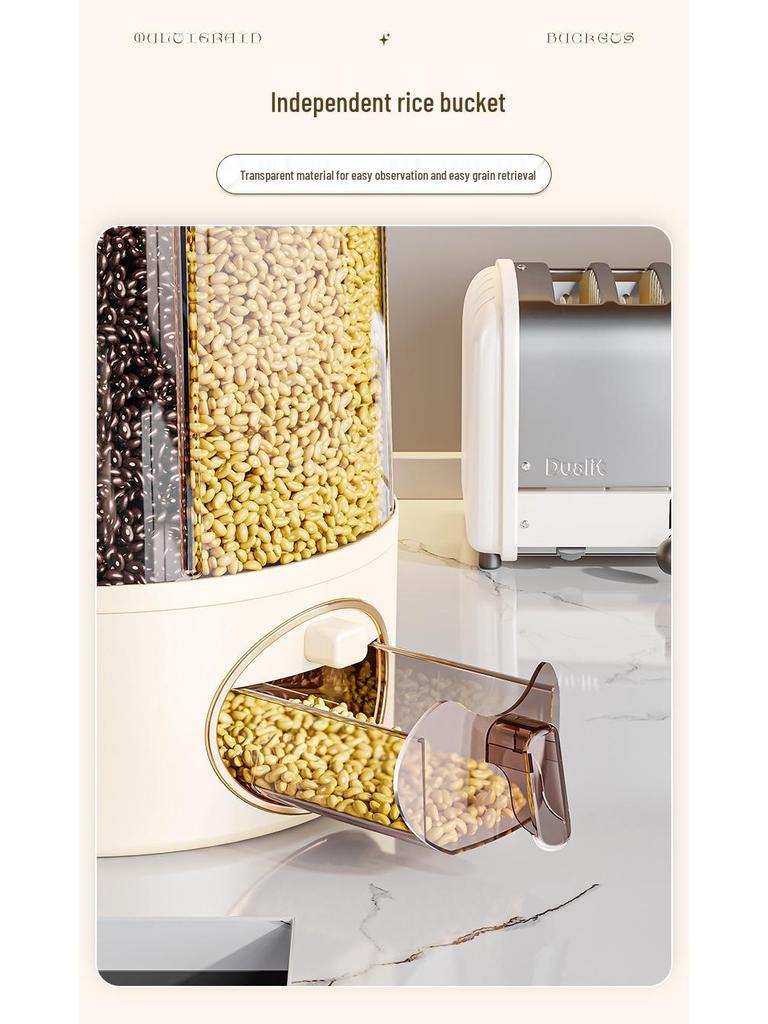 Rotatable Household Rice and Grain Storage Box: Insect & Moisture-Proof, Sealed, Compartmented Bucket