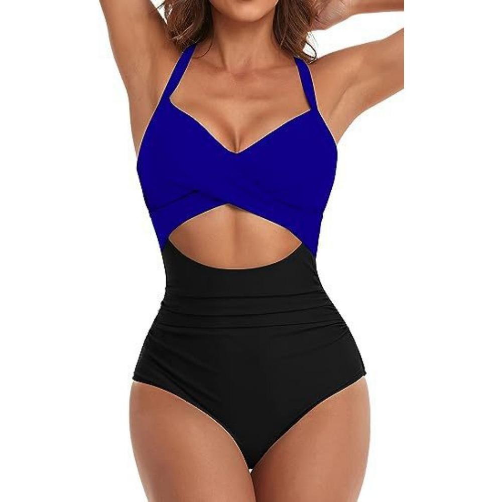 European and American One-piece Hard Bag Swimwear Hollow Solid Color High Waist Tight Swimsuit