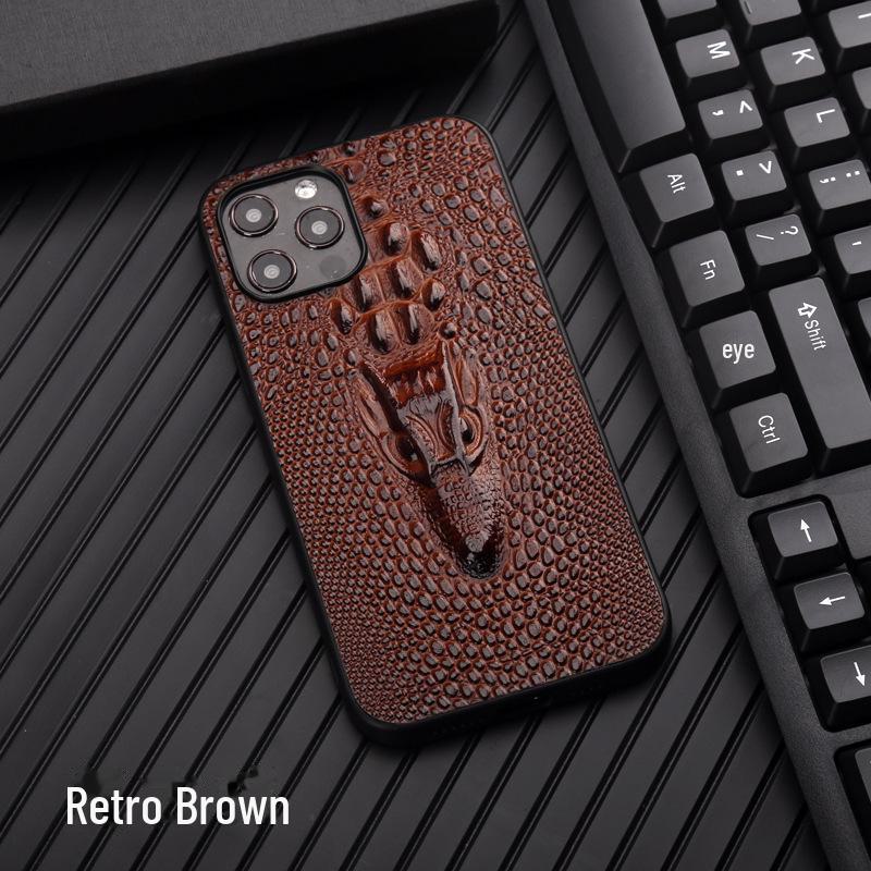 Drachenkopf-Hülle aus echtem Leder für Apple iPhone 14, 13 Pro, 12 Pro Max und 11