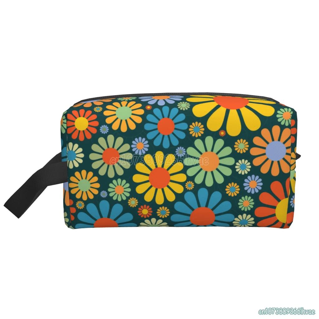Hippie Flower Women Travel Makeup Pouch Waterproof Large-capacity Travel Cosmetic Bag with Handle Cosmetic Bag Storage Bag