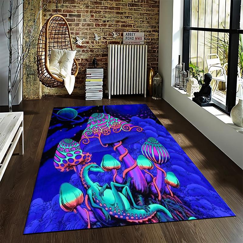 Mystical Colorful Mushroom and Lizard Design Rug for Everyone's Space * Suitable for use as an anti-slip game mat for living room and bedroom sofas