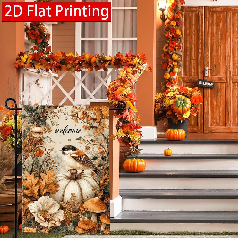 2D Flat - 2D Flat-Autumn Thanksgiving Sparrow Bird Thanksgiving Garden Flag 2-28X40 Inches Outdoor Garden Flag Double-Sided Home Decoration Courtyard