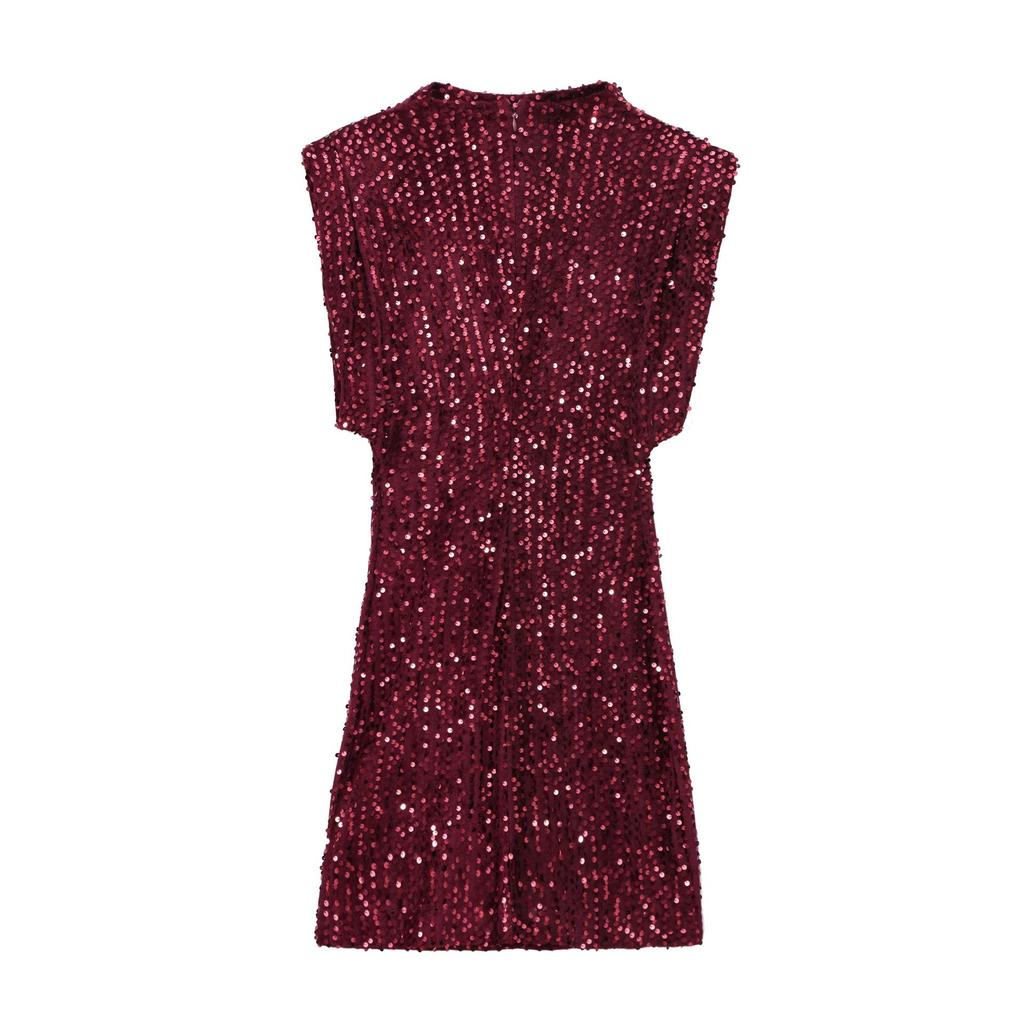 European Style 2026 Women's Sequined Evening Gown - Elegant, Padded Shoulders, Slim Fit, Sexy Beaded Design.