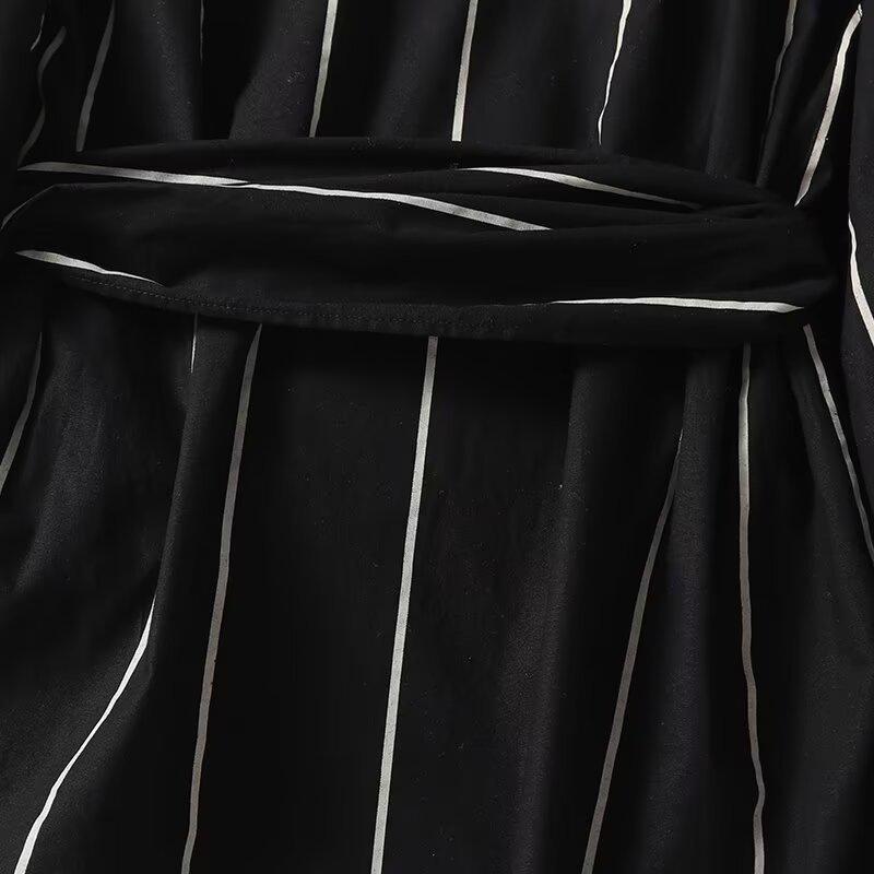 2025 Spring Women's Tie-Up Striped Turn-Down Collar Long-Sleeve Shirt - Versatile Commuter Fashion