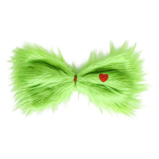 Christmas Green Furry Bow for Tree Large Green Furry Hair Bow with Red Heart Christmas Costume Accessories for Women Girls
