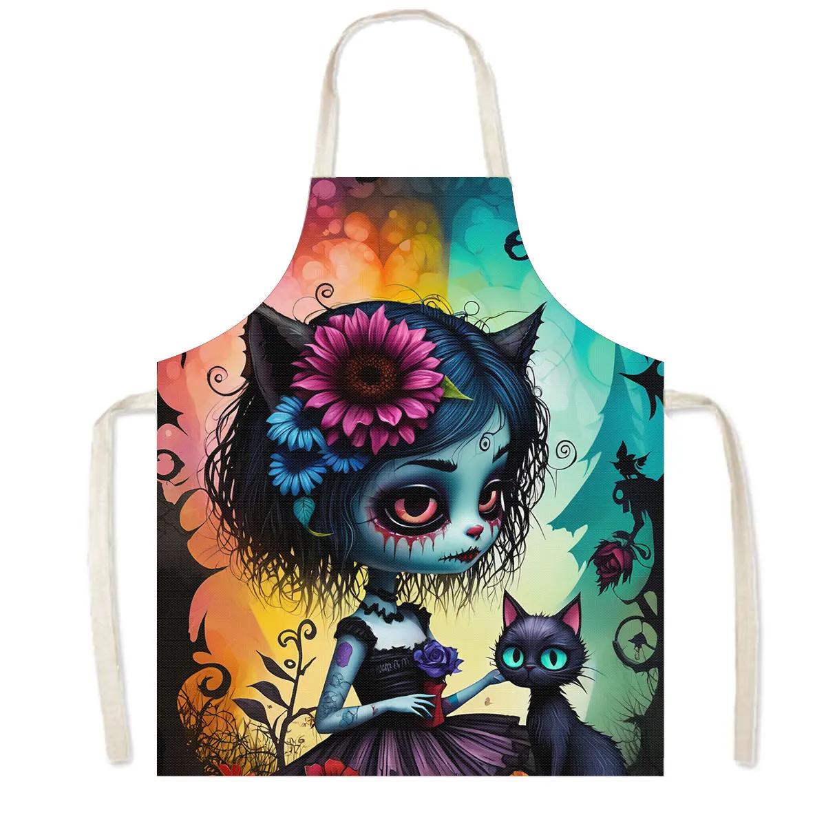 

Horror Nightmare Zombie Girl Print Kitchen Aprons Dark Gothic Girls Baking Home Cleaning Clothes Pinafore Chef Cooking Apron 38X47cm(15X19in)