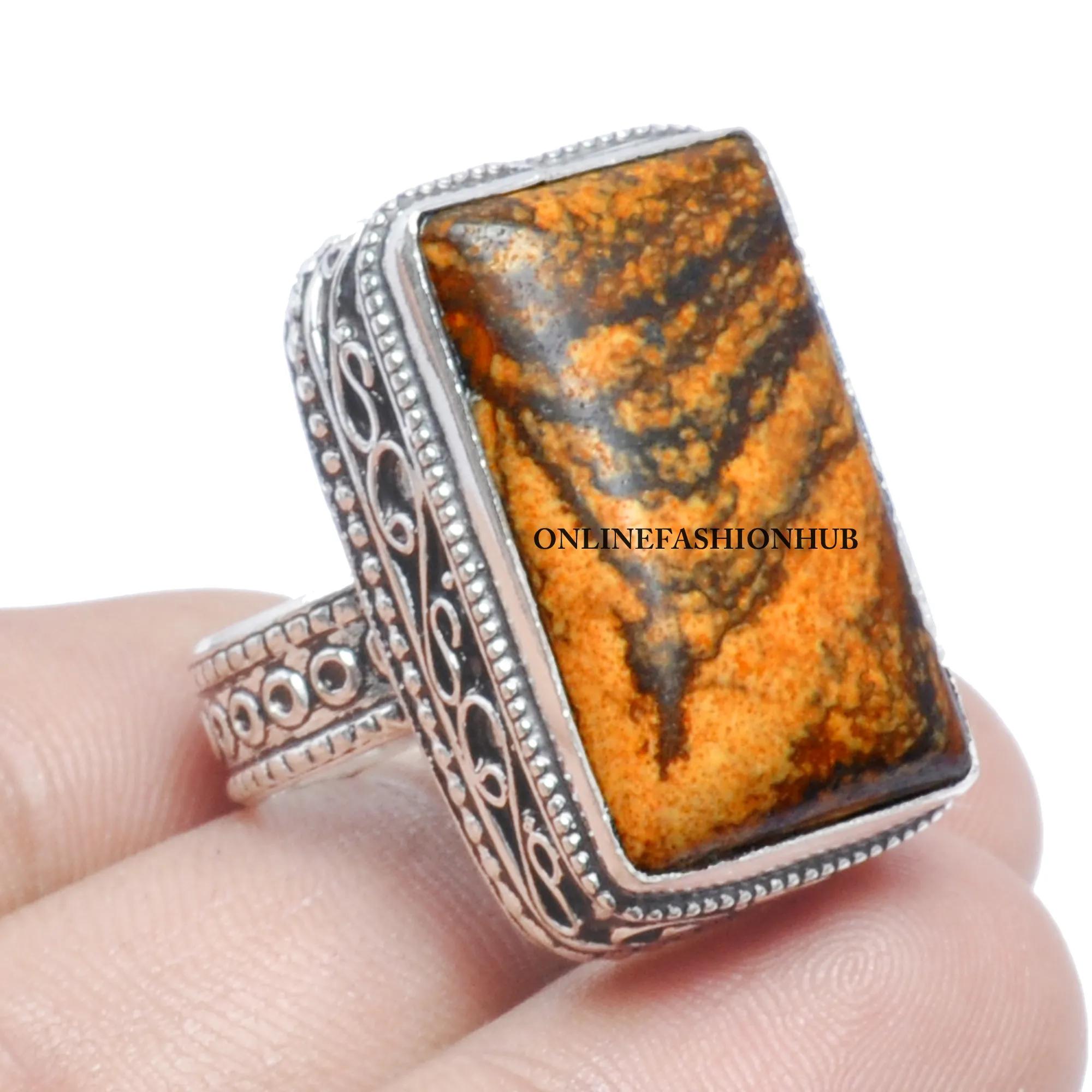 

Винтажное кольцо с драгоценным камнем Jasper 925 пробы с серебряным покрытием VRI-R85