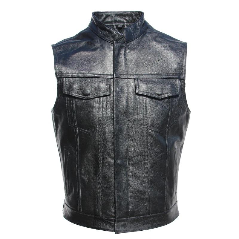 Chinese Size Motorcycle Vest Men Leather Sleeveless Jacket Real Cowhide Leather Club Riding Biker Vests M008
