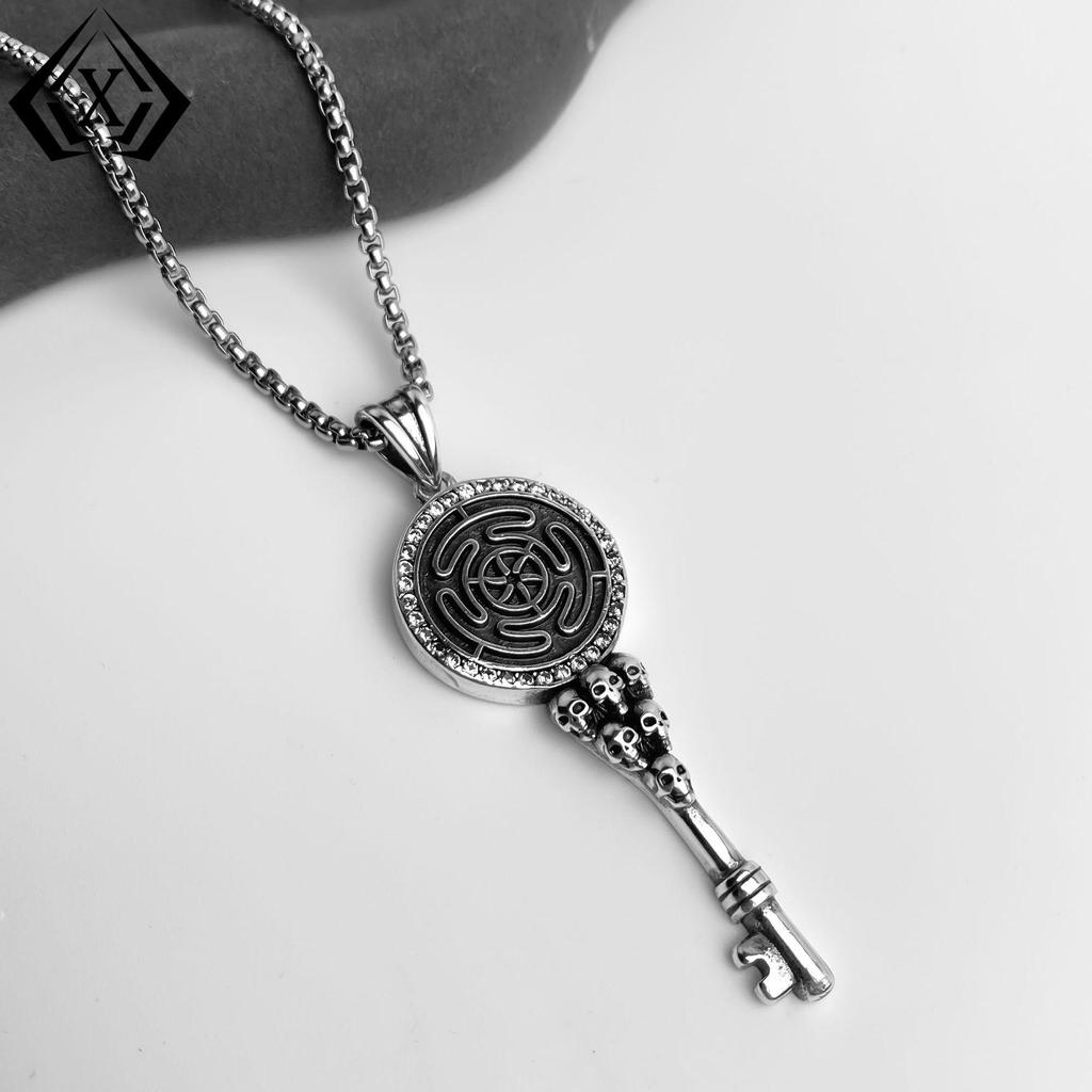 Men's Punk Gothic Key Pendant Necklace - Quirky Niche Design, Dark Style, Heavy Industry Influence