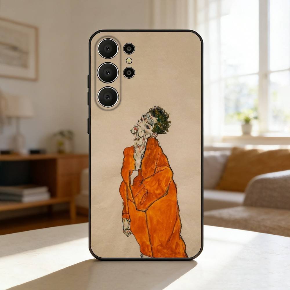 E-Egon S-Schiele Phone Case For Samsung S26,S25,24,23,22,30,21,10,9,Ultra,Plus,Lite,Black Soft Case