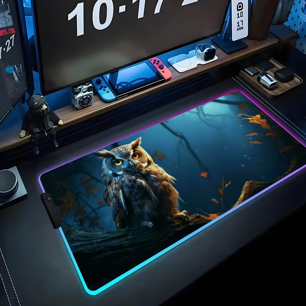Kunst Eule Mauspade RGB Gaming-Mauspad Großes LED-Pad PC-Schreibtischmatte Leuchtendes Mauspade Große Tastaturmatten Tischteppich mit Hintergrundbeleuchtung