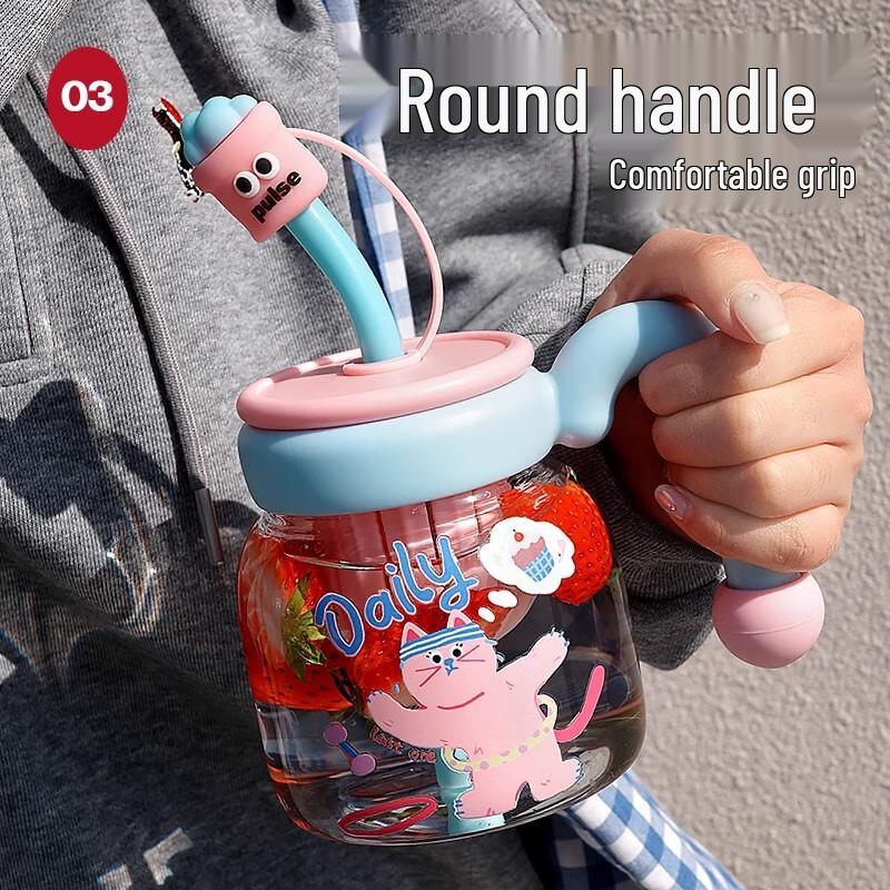 Portable Tea Infuser Glass Cup with Handle & Straw