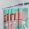 Girl Power Shower Curtain Bold Pink Blue Design For Bathroom Decor Waterproof Fabric With Hooks Set