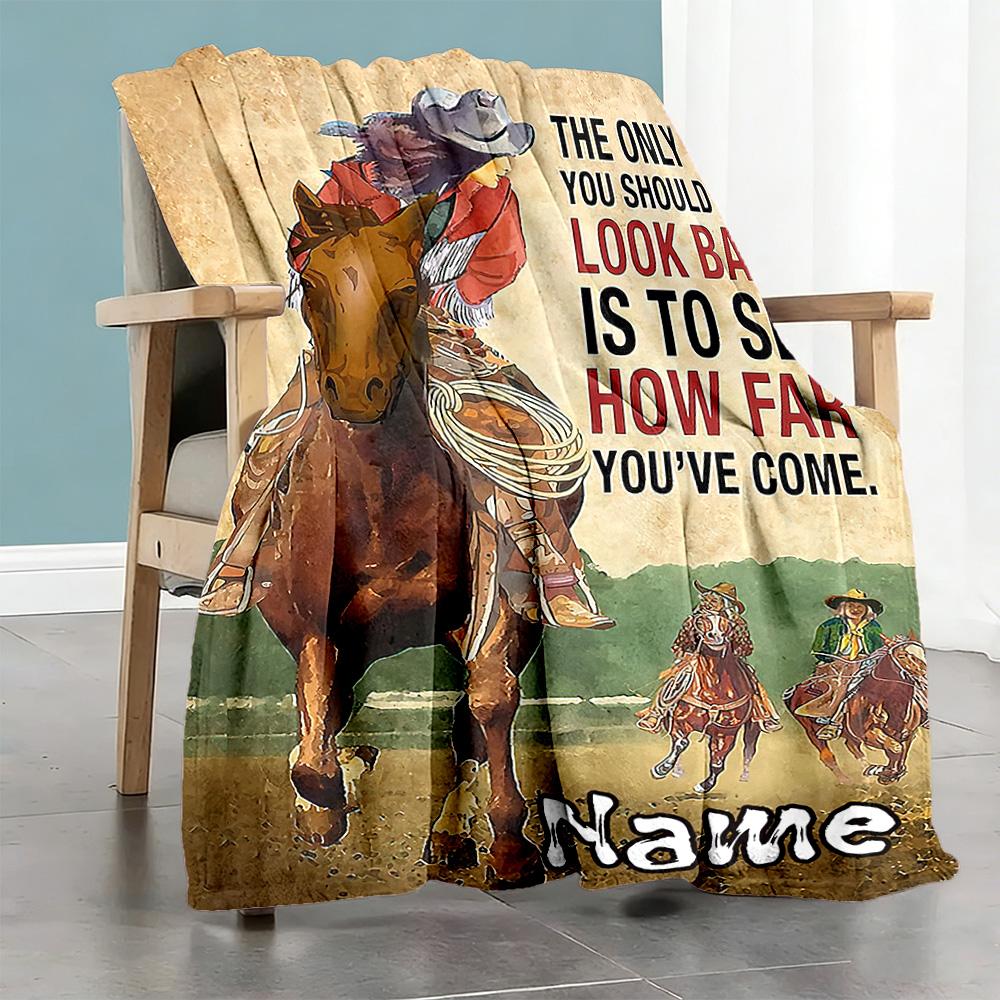 Horse Competition Personalized Name Blanket Cozy Customizable Blanket Durable Comfort Perfect for Nap Bedding Seaside Picnics Four Seasons Universal
