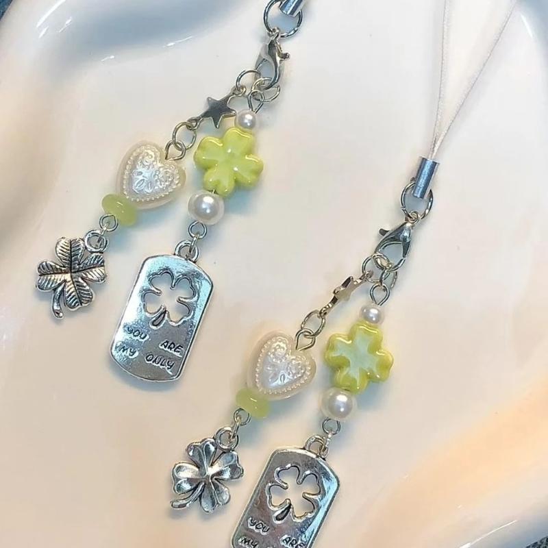 Four Leaf Grass Phone Chain Stylish Bag Pendant Multifuntional Phone Accessory Fashion Phone Lanyard for Everyday Use
