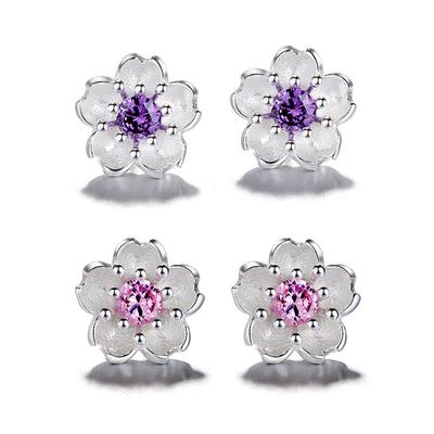 925 Sterling Silver  Cherry Blossoms Stud Earrings for Women Wedding Gift Female Pendientes Mujer Moda Aretes De Mujer