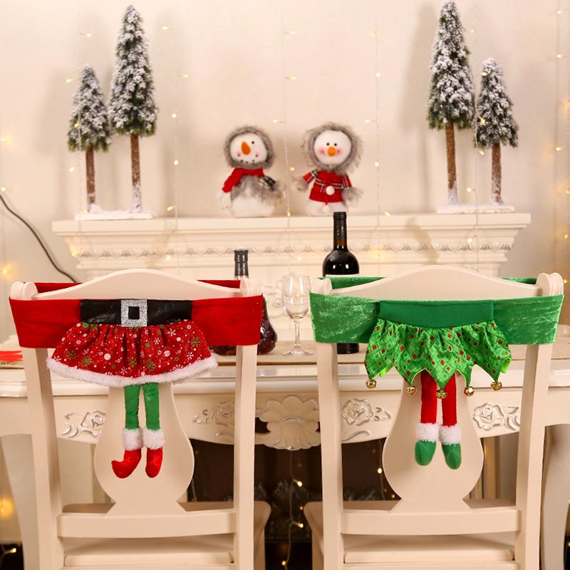 1Pc Chair Cover Girl Skirt Christmas Elf Christmas Decoration Santa Claus Belt DIY Christmas Dinner Seat Cover