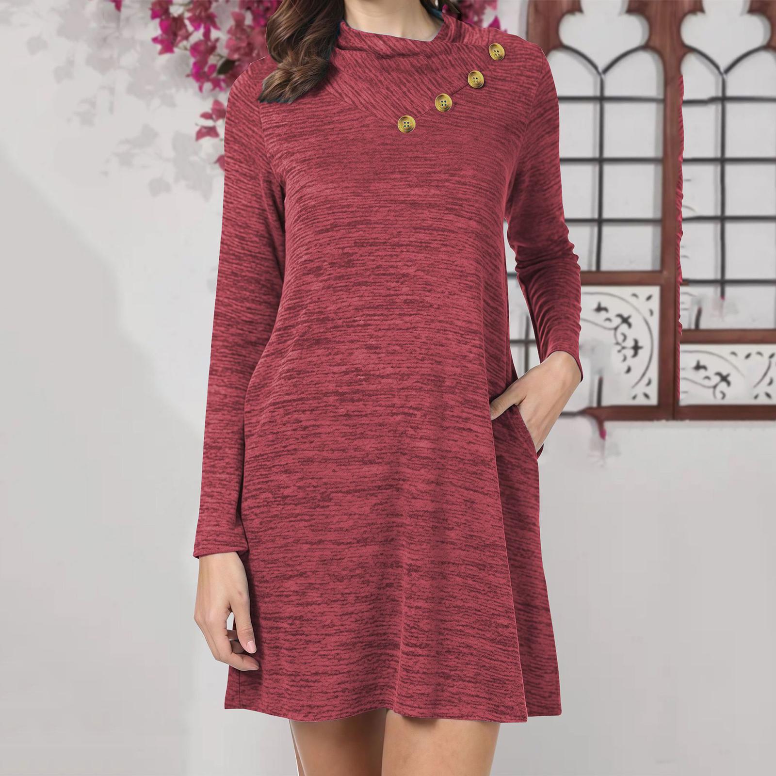 

Женское повседневное платье с круглым вырезом, пуговицами, завязкой на талии и длинными рукавами, однотонное XL красный