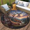 Deer Bear Wolf Round Area Rug,Carpet Rug for Living Room Bedroom Sofa Playroom Decor,Non-slip Floor Mat