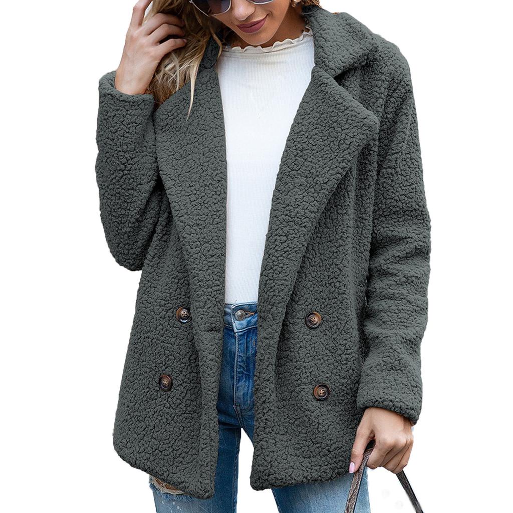 Dámský módní a pohodlný běžný kabát s tlustým límcem, plyšový teplý kabát
