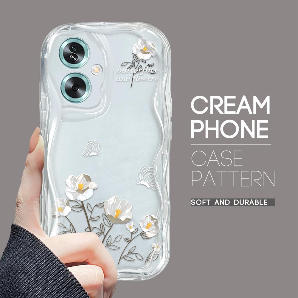 Søt tegneseriemønster kremteksturhus Bølget kant mykt silikondeksel Telefonveske for OPPO Reno Realme