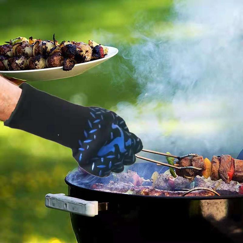 Guantes de barbacoa engrosados, guantes para horno de alta temperatura, resistentes al fuego de 500 a 800 grados, guantes para barbacoa con aislamiento térmico para microondas