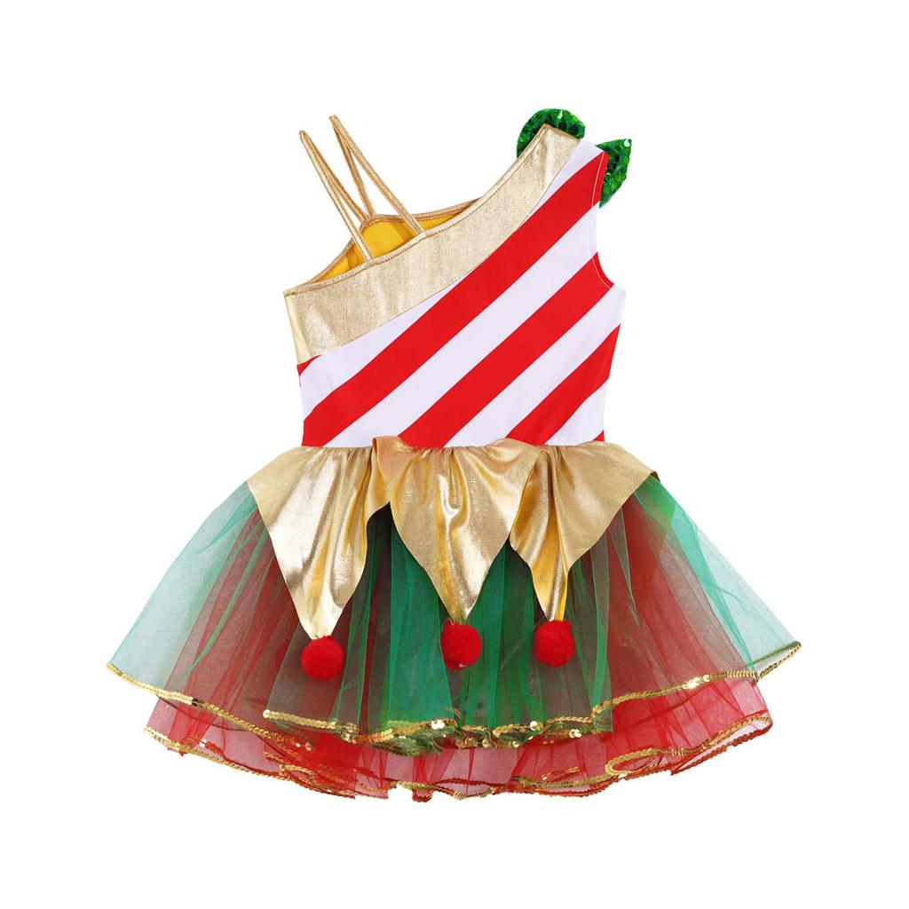 Kids Girls Stylish Dance Clothing Stage Performance Mesh Tutu Dress Christmas Carnival Cosplay