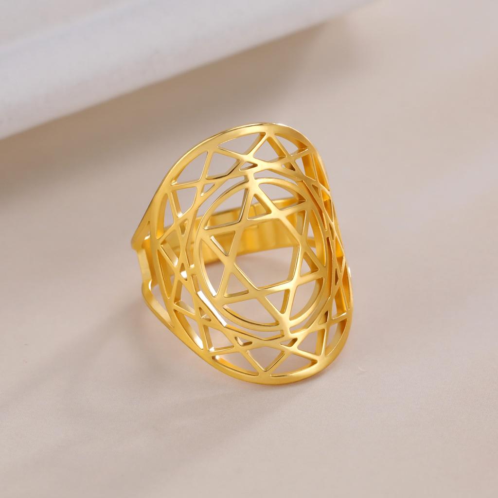 Anillo Ajustable de Acero de Titanio Estrella de David Accesorio de Joyería Unisex Regalo de Cumpleaños