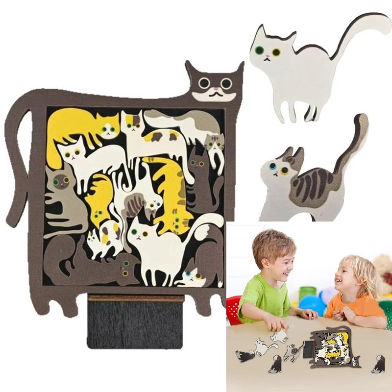 Good-Pocket Travel Games For Car Road Airplane Activities Birthday Games Creative Wooden Cat Puzzle Game